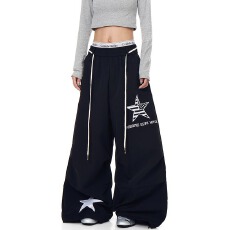 批发美式<b class='q'>街头</b>星星腰绳休闲伞兵裤设计感宽松直筒阔腿裤