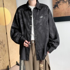 批发新中式龙纹提花长袖<b class='q'>衬衫</b>男女暗黑禁欲系宽松小众设计感潮<b class='q'>衬衣</b>