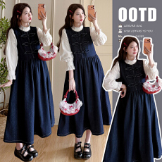 批发现现实拍2026春季新款国风盘扣牛仔裙+荷叶边领衬衣