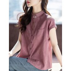 批发素订女装原创品牌旗舰店短袖新中式国风盘扣轻奢高级感<b class='q'>衬衫</b>上衣