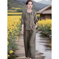 批发素订女装原创品牌旗舰店时尚气质同色系妈妈上衣九分裤套装<b class='q'>夏</b>季