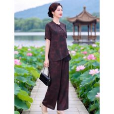 批发素订女装原创品牌旗舰店<b class='q'>时尚</b>气质同色系妈妈上衣九分裤套装夏季