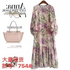 批发品牌专柜撤柜外贸原单<b class='q'>清仓</b>真丝花朵印花灯笼袖配吊带中长款<b class='q'>连衣裙</b>