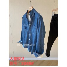 批发外贸原单出口品牌剪标尾单女装~刺绣水洗叠穿牛仔蓝纯色<b class='q'>衬衫</b>开衫