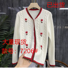 批发<b class='q'>品牌</b><b class='q'>折扣</b>专柜高端女装外贸清仓撞色毛衣针织开衫V领外套女