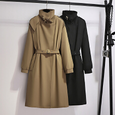 批发中长款时尚风衣女2025秋季新款韩版英伦气质收腰显瘦修身系带外套