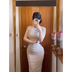 批发中式国风条纹改良<b class='q'>旗袍</b>裙女夏微胖mm显身材修身包臀裙
