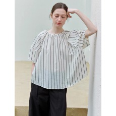 批发存白CUNBA 法式棉质条纹茧型短袖<b class='q'>衬衫</b>上衣女夏季通勤高级宽松<b class='q'>衬衣</b>