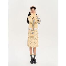 批发芝士黄波点印花立裁分割微喇直筒显瘦百搭半裙中<b class='q'>长裙</b>