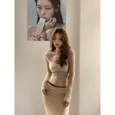 批发大码性感蕾丝拼接美背上衣辣妹<b class='q'>修身</b>打底衫半身裙套装