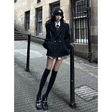 批发韩系复古学院风黑色西装<b class='q'>外套</b>女秋冬新款千金感内搭<b class='q'>衬衫</b>上衣两件套