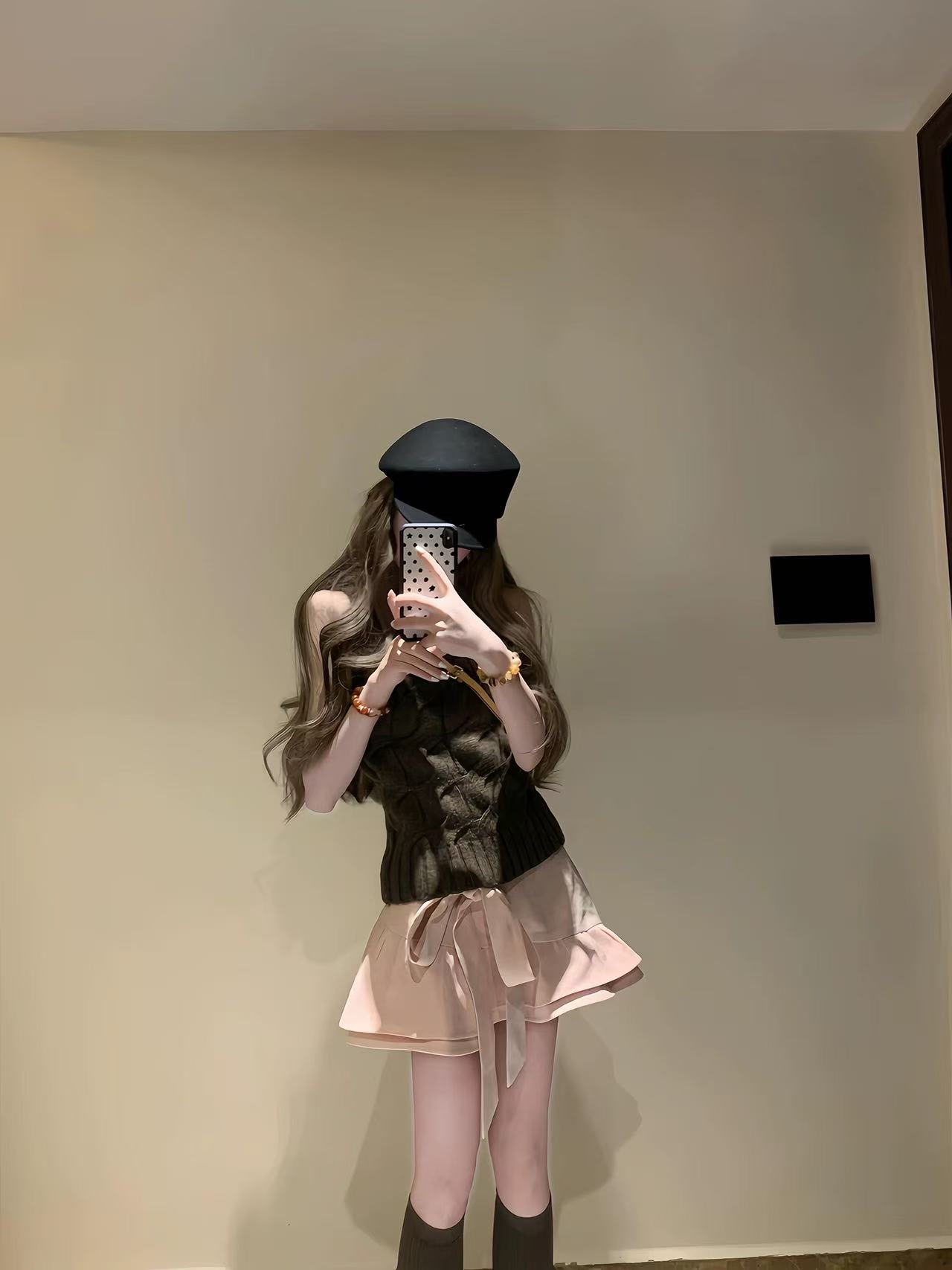 주요 추진력 나비 소녀 핑크색 스웨이드 반신 스커트 여성 겨울 2026 새로운 레이스업 쇼트 스타일 A라인 스커트