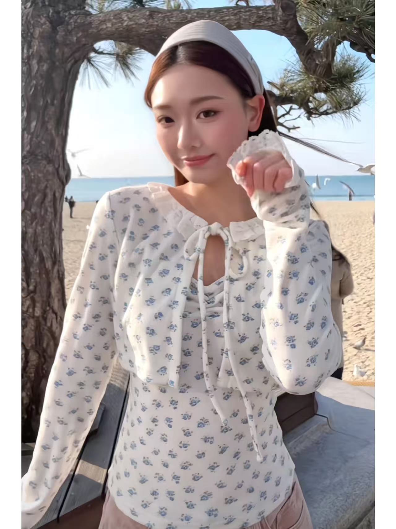 한 부서 달콤한 자매 전원 바람 꽃무늬 투피스 세트 인사이드 가져 가라. 몸매 가꾸기 캐미솔 라운드 넥 스트랩 레이스 조각 어깨