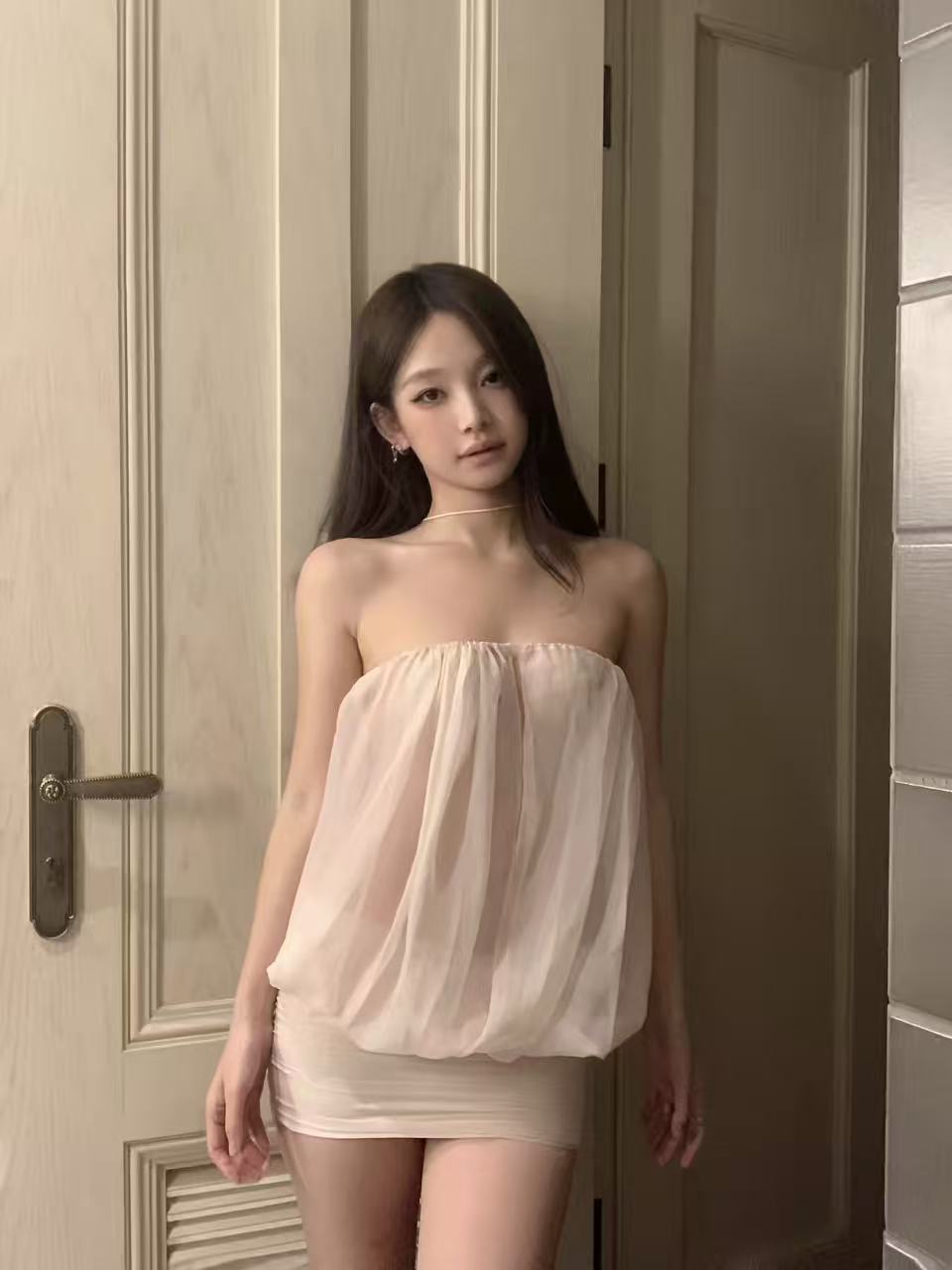 순수한 욕망 바람 섹시함 알몸의 핑크색 행침 목 여성 드레스 해변가 휴가 높음 질감 슬림해 보이는 다용도 외출용 맨위 여름