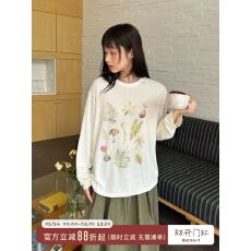 批发植物叶片」棉麻感软糯印花T 休闲垂感防晒长袖罩衫