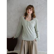 批发轻氧呼吸”羊毛混纺长袖T恤挂脖打底真两件套装春