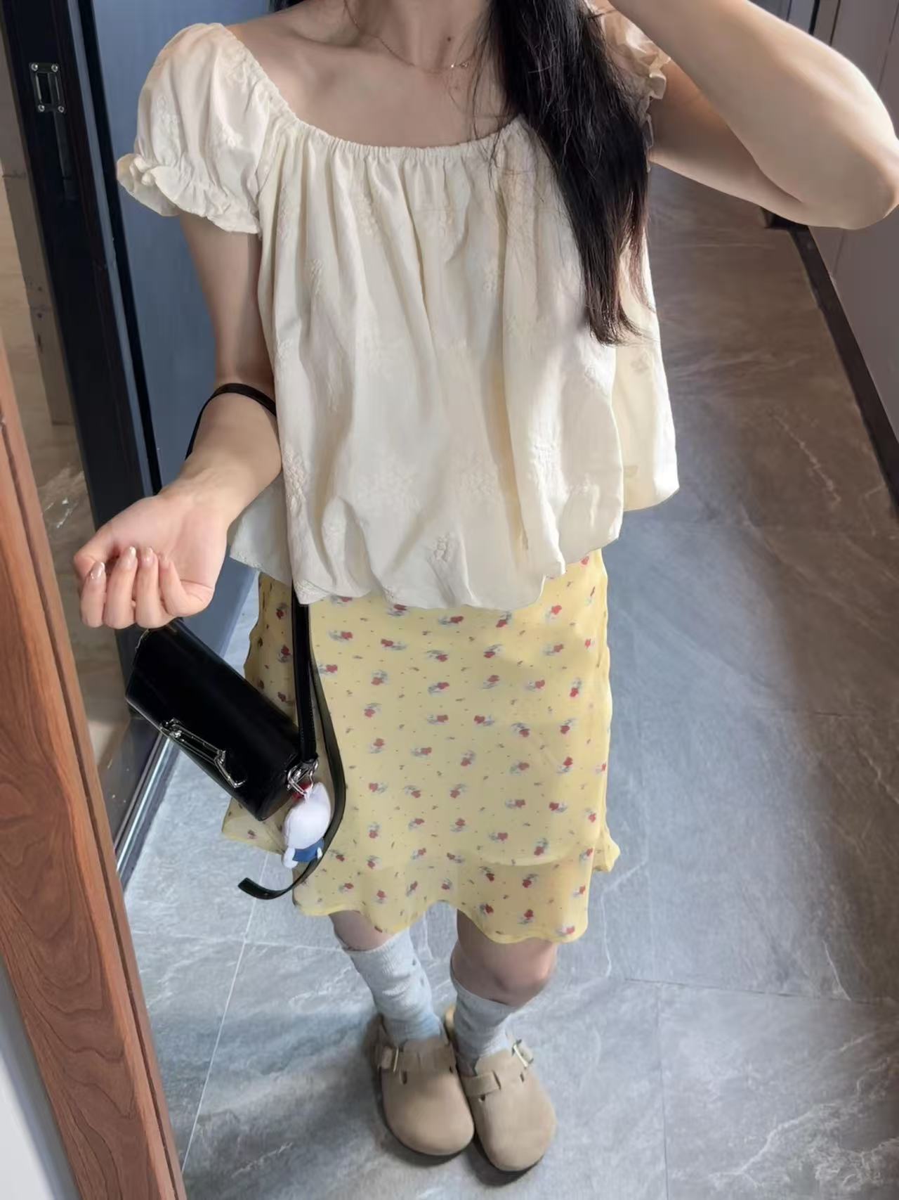 레트로 브라운 꽃무늬 밴딩 와이드 레깅스 바지 여름 느긋한 느슨함 센스 루즈핏 슬림해 보이는 스트레이트 팬츠