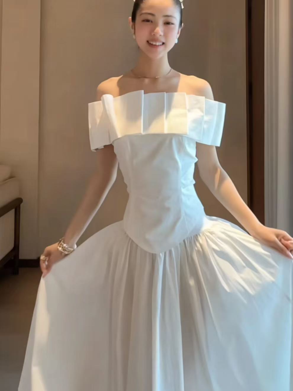 여름 화이트 오프숄더 맨위 여름 ootd 착용 가져 가라. 치마 세트 여성 여름 반신 스커트 투피스 세트