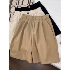 批发原版水洗  卡其色工装短裤<b class='q'>女</b>夏薄款高腰a字阔腿宽松休闲五分裤