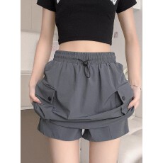 批发立体腰   灰色工装半身裙女<b class='q'>夏</b>季高腰a字阔腿显瘦美式速干短裙裤