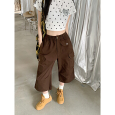 批发实拍 水洗棉   宽松口袋七分休闲裤女工装街头风百搭显瘦宽松裤