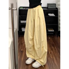 批发原版立体腰   黄色条纹刺绣工装裤女<b class='q'>夏</b>季薄款宽松休闲阔腿裤子