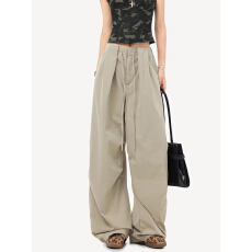 批发原版包边 卡其工装休闲裤女2025新款秋伞兵山本阔腿裤子