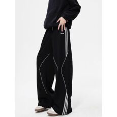 批发华棉复合 原版  美式条纹休闲裤新款宽松直筒阔腿高街运动长裤子