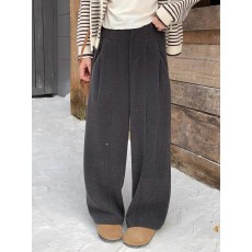 批发秋冬新款休闲百搭显瘦毛呢直筒休闲<b class='q'>裤</b>遮肉半松紧腰西装阔腿<b class='q'>裤</b>