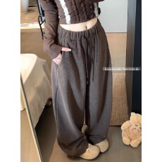 批发高质量糯米绒   咖色加厚休闲裤女冬季<b class='q'>宽松</b>百搭阔腿裤弯刀裤卫裤