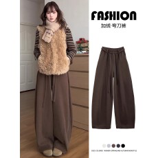 批发常规/加绒  咖色弯刀<b class='q'>运动</b>裤<b class='q'>女</b>秋冬季新款宽松阔腿裤<b class='q'>加</b>绒休闲裤