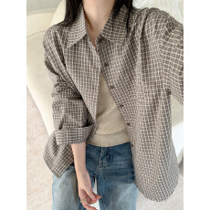 批发实拍咖格子衬衫女2026新款宽松长袖衬衣上衣