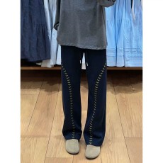 批发美式刺绣哈苏线卫裤秋季斜切直筒<b class='q'>休闲裤</b>子cleanfit宽松运动裤