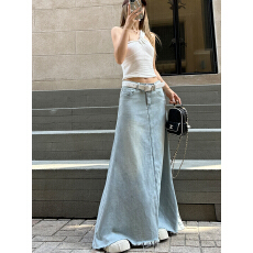 批发港风通勤牛仔半身长裙女春<b class='q'>秋</b>季新款高腰宽松显瘦垂感a字牛仔长裙