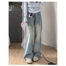批发150小矮个子浅色牛仔阔腿裤<b class='q'>女</b>春夏2025新款高腰垂感宽松<b class='q'>直筒</b>长裤