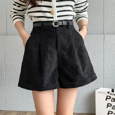 批发小个子外穿显瘦灯芯绒a字短裤女2025秋冬季高腰宽松简约阔腿裤