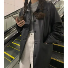 批发韩国东大门2025<b class='q'>秋</b>季新款复古简约百搭宽松休闲仿皮衣夹克外套女