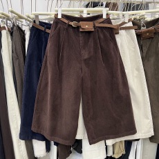 批发2025秋新时尚条绒裤休闲裤宽松显瘦灯芯绒<b class='q'>七分</b>裤直筒阔腿裤靴裤女