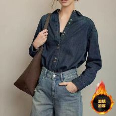 批发加绒牛仔衬衫韩版宽松春秋新款水洗秋<b class='q'>冬</b>叠穿上衣休闲百搭长袖外套