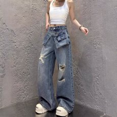 批发港风<b class='q'>潮男</b>夏季新款2025个性字母<b class='q'>牛仔裤</b>嘻哈ins潮高街潮流痞帅长裤