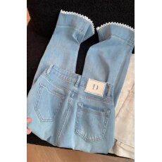 批发蕾丝花边九分直筒裤春季新款女大码胖MM梨形身材显瘦高腰<b class='q'>牛仔</b>裤子