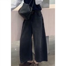 批发美式高个子加长宽松阔腿牛仔裤女春秋<b class='q'>高腰</b>显瘦大喇叭复古蓝拖地裤