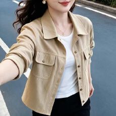 批发老钱风小妈装短款<b class='q'>外套</b>女春秋季新款双口袋工装风宽松百搭薄款上衣