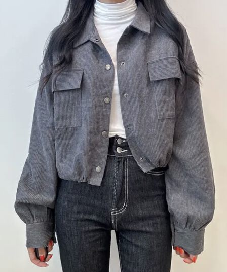 한국 chic 가을 새로운 프랑스식 레트로 폴로 칼라 더블 주머니 복잡한 펌프 로프 다용도 긴팔 코듀로이 여성 코트