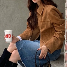 批发韩国chic秋季复古<b class='q'>帅气</b>翻领仿皮绒宽松百搭拉链短款长袖夹克外套女