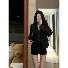 批发微胖御姐风蕾丝吊带西装外套女秋冬季<b class='q'>纯</b>欲性感黑色包臀半裙三件套