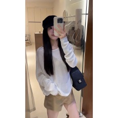 批发好看女2025秋季新款<b class='q'>纯</b>欲辣妹长袖针织毛衣T恤上衣高腰短裤两件套