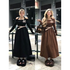 批发大码300斤胖妹妹法式一字肩长袖连衣裙女秋季赫本风收腰显瘦长裙2