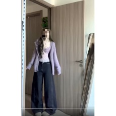 批发【铃兰香颂】 <b class='q'>纯</b>欲宽松仿水貂毛连帽毛衣外套花边吊带两件套22659