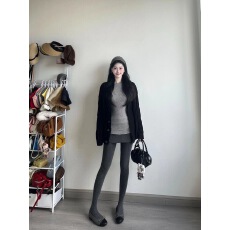 批发灰色紧身中长款打底衫女小香风内搭加长袖上衣高级感修身早秋冬季